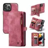 iPhone 13 Pro Bookcase hoesje - CaseMe - Effen Rood - Leer - Portemonnee met 11 Vakjes voor Pasjes en Ritsvak