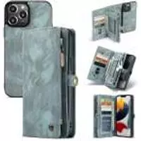 iPhone 13 Pro Bookcase hoesje - CaseMe - Effen Blauw - Leer - Portemonnee met 11 Vakjes voor Pasjes en Ritsvak
