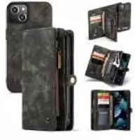 iPhone 13 Mini Bookcase hoesje - CaseMe - Effen Zwart - Leer - Portemonnee met 11 Vakjes voor Pasjes en Ritsvak