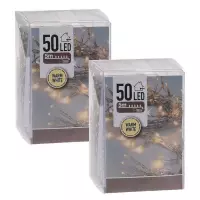 2x Kerstverlichting op batterij met timer warm wit 50 lampjes - Warm witte kerstlampjes/kerstlichtjes 2 stuks