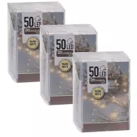 6x Kerstverlichting op batterij met timer warm wit met batterij 50 lampjes 6 stuks - Kerstlampjes/kerstlichtjes lichtsnoeren