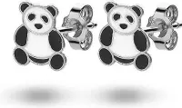 Twice As Nice Oorbellen in zilver, panda motief zwart-wit