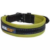 YAGO ketting zwart leer en groen Zacht en verstelbaar voor middelgrote hond, maat M 34-43 cm