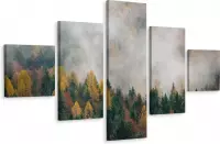 Schilderij - Herfst bos in de lente, 5 luik, premium print, wanddecoratie