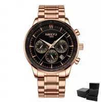Nibosi ® - Quartz Heren Horloge - 40Ømm – Rosé/Zwart – horloge geschenkset – 1 jaar garantie