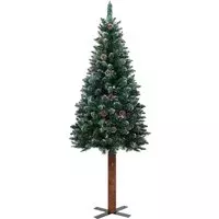 vidaXL Kerstboom met echt hout en witte sneeuw smal 210 cm groen