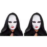 2x Wit gezichtsmasker met rode lippen - Verkleedmasker voor volwassenen