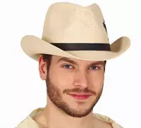 Guirca Cowboyhoed van stro voor heren - verkleed accessoires - beige - met band
