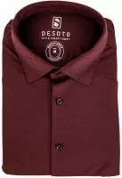 DESOTO slim fit overhemd - stretch pique tricot Kent kraag - bordeaux rood melange - Strijkvrij - Boordmaat: 47/48