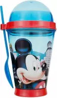 Kinderbeker met lepel -  Yoghurt beker - MICKEY MOUSE - Rood / Blauw - Beker - Kunststof - 2 Delig - Muesli beker