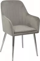 Eetkamerstoelen set van 6 Velvet Grijs - zilveren poten - Eetkamerstoel fluweel grijs met armleuning