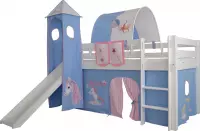 Complete speeltent met toren en glijbaan Eenhoorn print - Roze/Blauw zonder bed geleverd