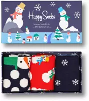 Happy Socks Snowman Socks Gift Set (3-pack) - unisex sokken - rood met wit en blauwe sneeuwpret - Unisex - Maat: 36-40