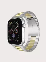 Luxe Metalen Apple Watch Bandje – Goud en Zilver– 42/44/45 mm – Apple Watch Series 1/2/3/4/5/6/7/SE Horloge Bandje – iWatch Schakel Polsband Strap RVS – Stainless Steel Watch Band Goud en Zil