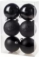 Cosy&Trendy Kerstballen Ø 8 cm - Zwart assorti - Set-6