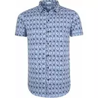 Dstrezzed - Overhemd Blauw Print - M - Heren - Modern-fit