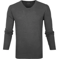 Suitable - Lamswol Pullover V-Hals Grijs - Heren - M - Modern-fit - Mannen wintertrui van Wol