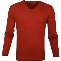 Suitable - Lamswol Pullover V-Hals Oranje - Heren - M - Modern-fit - Mannen wintertrui van Wol
