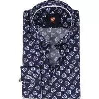 Suitable - Overhemd Bloemen Donkerblauw - 38 - Heren - Slim-fit