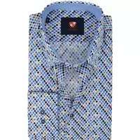 Suitable - Overhemd Ruit Blauw Geel - 38 - Heren - Modern-fit