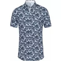 Desoto - Overhemd Korte Mouw Bloem Navy - S - Heren - Slim-fit