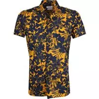 Dstrezzed - Overhemd Donkerblauw Geel - L - Heren - Modern-fit