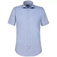 Profuomo - Overhemd KM Knitted Blauw - 38 - Heren - Slim-fit