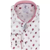 R2 Amsterdam - Overhemd Wit Bloemen Rood - 41 - Heren - Tailored-fit