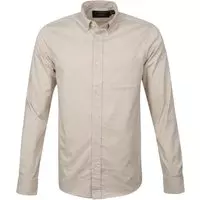 Scotch and Soda - Overhemd Beige Solid - M - Heren - Modern-fit