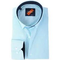 Suitable - Shirt Suitable S2-3 Licht Blauw Wit - XXL - Heren - Slim-fit