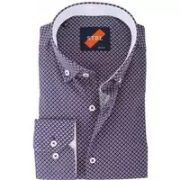 Suitable - Shirt Suitable S2-4 Blauw Print - XXL - Heren - Slim-fit