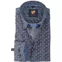 Suitable - Overhemd Donkerblauw Print 147-4 - 39 - Heren - Slim-fit