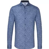 Desoto - Overhemd Strijkvrij Donkerblauw Bloemen - S - Heren - Slim-fit