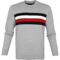 Tommy Hilfiger - Pullover Strepen O-Hals Grijs - XL - Regular-fit