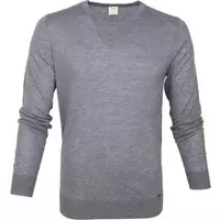OLYMP Level 5 body fit trui wol met zijde - O-hals - zilver grijs -  Maat: S