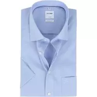 OLYMP Luxor comfort fit overhemd - korte mouw - lichtblauw met wit geruit (contrast) - Strijkvrij - Boordmaat: 39