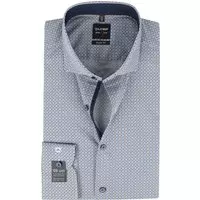 OLYMP Level 5 body fit overhemd - mouwlengte 7 - blauw met wit en camel dessin (contrast) - Strijkvriendelijk - Boordmaat: 38