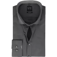 OLYMP Level 5 body fit overhemd - antraciet grijs structuur (contrast) - Strijkvriendelijk - Boordmaat: 44