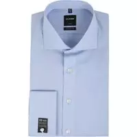 OLYMP - Shirt SL7 Modern Fit Blauw Dubbelmanchet - 47 - Heren - Modern-fit - Extra Lange Mouwlengte