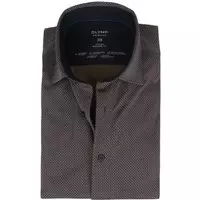 OLYMP Luxor 24/Seven modern fit overhemd - oker tricot birdseye dessin (contrast) - Strijkvriendelijk - Boordmaat: 38