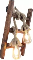 Fienzi - HT122 - Industriële Ladder Wandlamp, Rustic Houten Wandlamp - Ladder Wall Lamp
