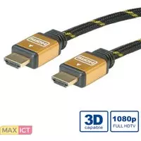 Roline ROLINE GOLD HDMI HighSpeed Kabel met Ethernet, M-M 3,0m. Lengte snoer: 3 m, Aansluiting 1: HDMI Type A (Standaard), Aansluiting 1 type: Mannelijk, Aansluiting 2: HDMI Type A