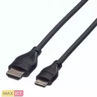 Roline ROLINE Monitorkabel HDMI High Speed met Ethernet, HDMI Male - Mini HDMI Male 2,0m. Lengte snoer: 2 m, Aansluiting 1: HDMI Type A (Standaard), Aansluiting 1 type: Mannelijk,