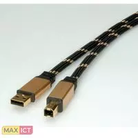 Roline ROLINE GOLD USB 2.0 kabel, type A-B 1,8m. Lengte snoer: 1,8 m, Aansluiting 1: USB A, Aansluiting 2: USB B, USB-versie: USB 2.0, Geslacht connector: Mannelijk/Mannelijk, Maxi