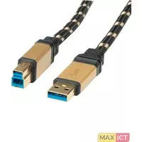 Roline ROLINE GOLD USB 3.0 kabel, type A-B 3,0m. Lengte snoer: 3 m, Aansluiting 1: USB A, Aansluiting 2: USB B, USB-versie: USB 3.2 Gen 1 (3.1 Gen 1), Geslacht connector: Mannelijk