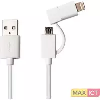 Azuri 2-in-1 USB kabel met micro-USB en Apple lightning connector - wit