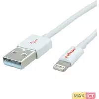 Roline Secomp Lightning/USB, 1 m. Lengte snoer: 1 m, Aansluiting 1: USB A, Aansluiting 2: Lightning, USB-versie: USB 2.0, Geslacht connector: Mannelijk/Mannelijk, Maximale overdrac