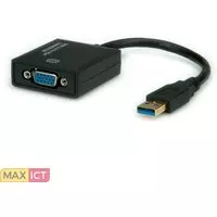 Roline Value USB Display Adapter, USB 3.0 naar VGA. Kleur van het product: Zwart. Diepte: 0,15 mm