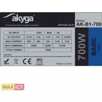 Akyga Akyga AK-B1-700. Totaal vermogen: 700 W, AC invoer voltage: 220 - 230 V, AC invoer frequentie: 50 Hz. Motherboard power connector: 20+4 pin ATX, Lengte stroomkabel moederbord