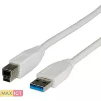 Roline ROLINE USB 3.0 A-B, 3.0M. Lengte snoer: 3 m, Aansluiting 1: USB A, Aansluiting 2: USB B, Maximale overdrachtssnelheid van gegevens: 5000 Mbit/s, Kleur van het product: Wit
